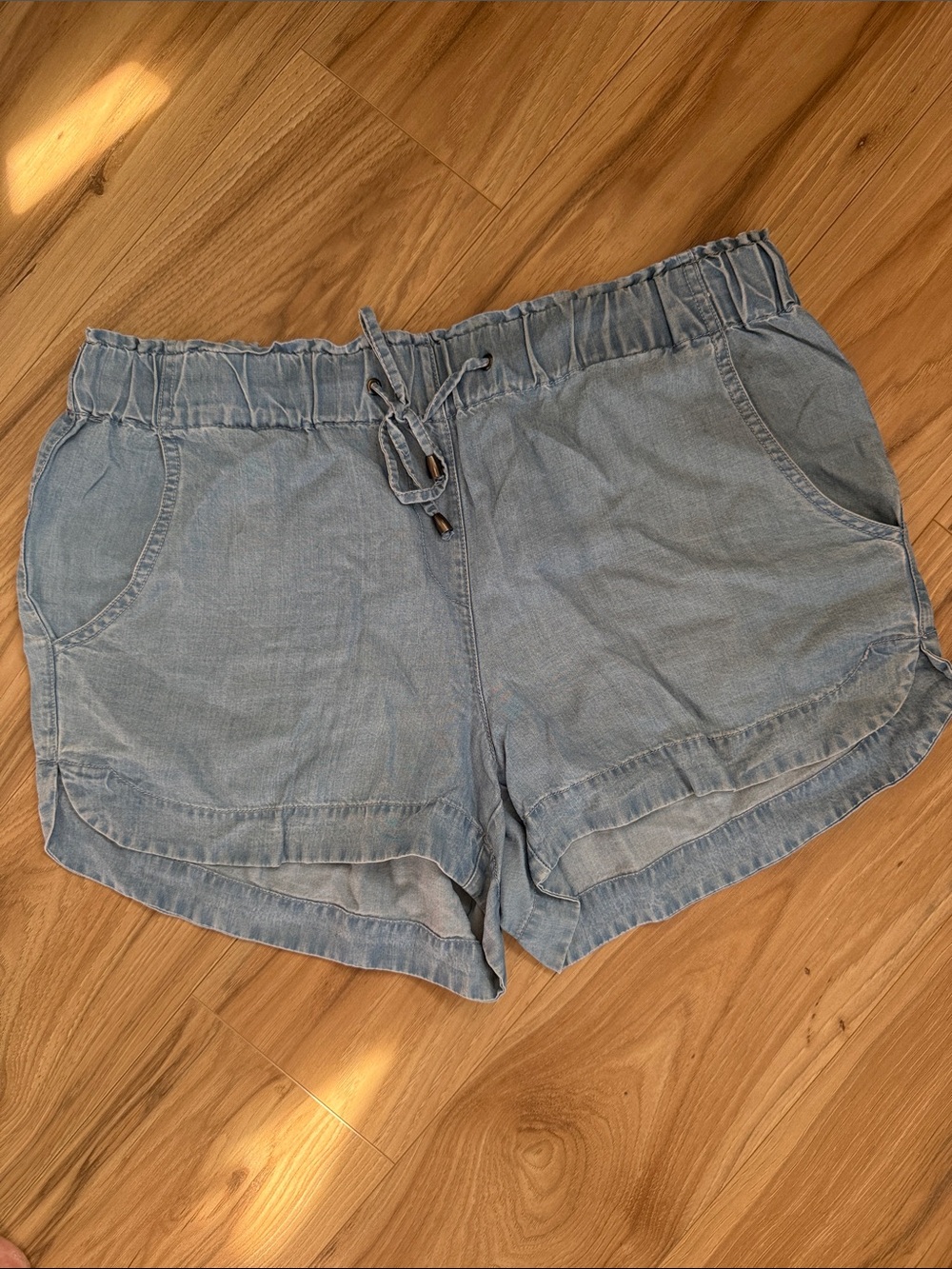 Dex Light Blue Elastic Waist Denim-Style Shorts
